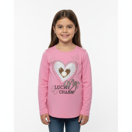 Dívčí tričko srdíčko Kugo dlouhý rukáv  růžová