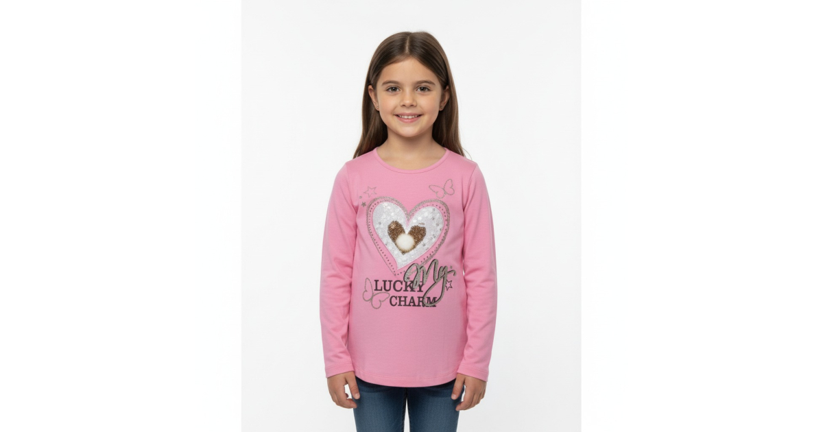 Dívčí tričko srdíčko Kugo dlouhý rukáv  růžová