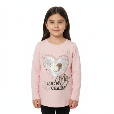 Dívčí triko srdíčko s aplikací Kugo dl. rukáv / lososová