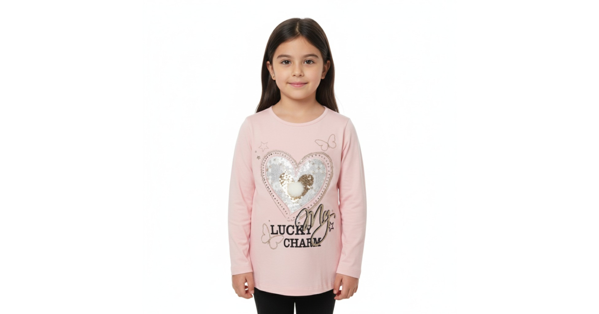 Dívčí triko srdíčko s aplikací Kugo dl. rukáv / lososová