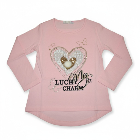 Dívčí triko srdíčko s aplikací Kugo dl. rukáv / lososová