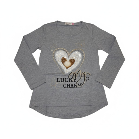 Dívčí tričko srdíčko Kugo dlouhý rukáv  šedá