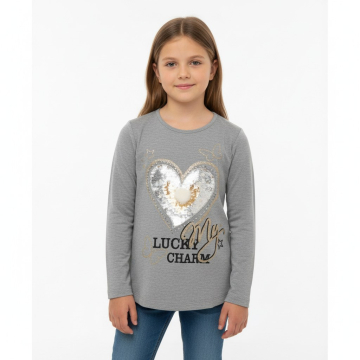 Dívčí tričko srdíčko Kugo dlouhý rukáv  šedá