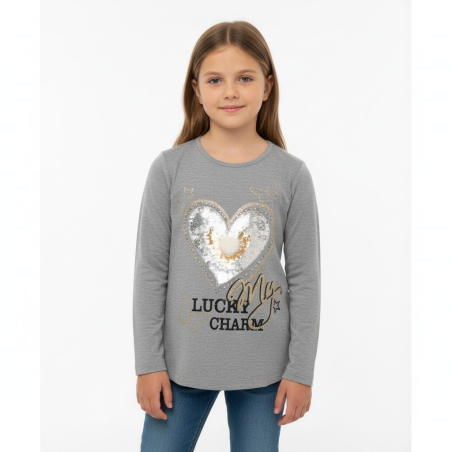 Dívčí tričko srdíčko Kugo dlouhý rukáv  šedá