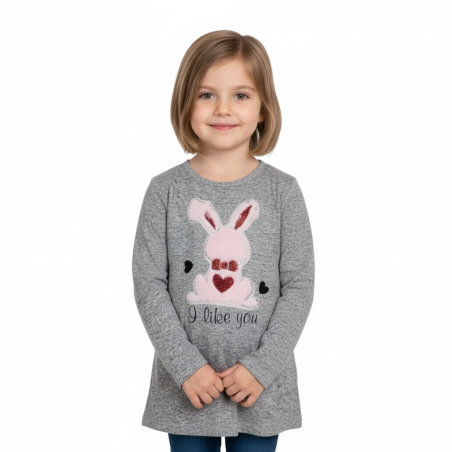 Triko tunika svetřík zajíček s flitry - šedá