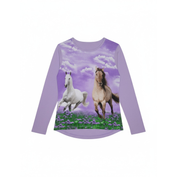Dívčí tričko dlouhý rukáv koně - Kugo fialová