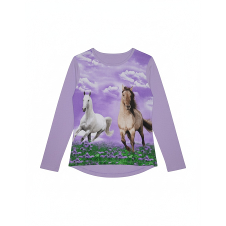 Dívčí tričko dlouhý rukáv koně - Kugo fialová