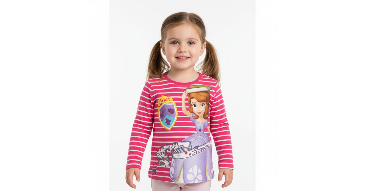 Dívčí tričko dlouhý rukáv princezna Sofie růžová