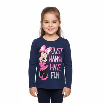 Dívčí tričko dlouhý rukáv myška Minnie tm.modrá