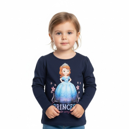 Dívčí tričko dlouhý rukáv princezna Sofie tm.modrá