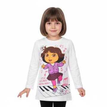 Dívčí tričko, tunika  dlouhý rukáv  holčička DORA - bílá