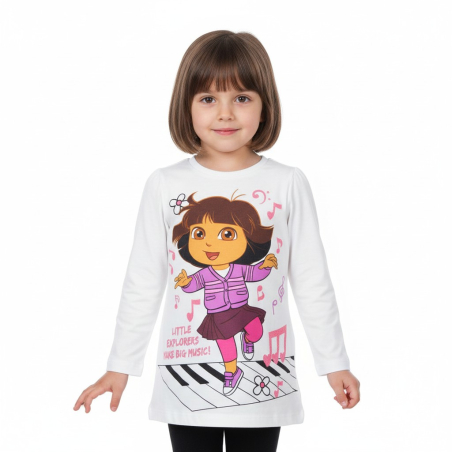 Dívčí tričko, tunika  dlouhý rukáv  holčička DORA - bílá