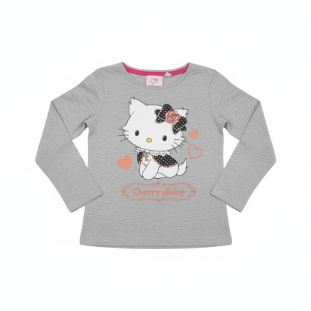 Dívčí tričko dlouhý rukáv kočička Kitty šedá