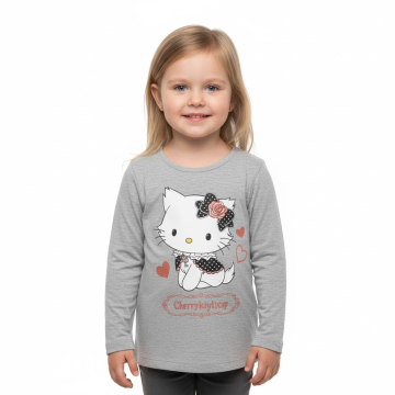 Dívčí tričko dlouhý rukáv kočička Kitty šedá