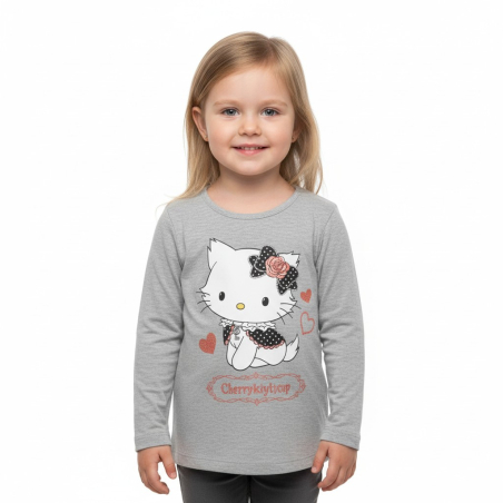 Dívčí tričko dlouhý rukáv kočička Kitty šedá