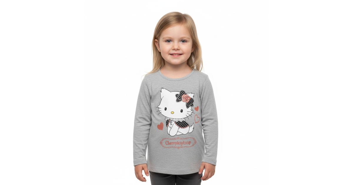 Dívčí tričko dlouhý rukáv kočička Kitty šedá