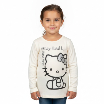 Dívčí tričko prodloužené dlouhý rukáv Hello Kitty bílá