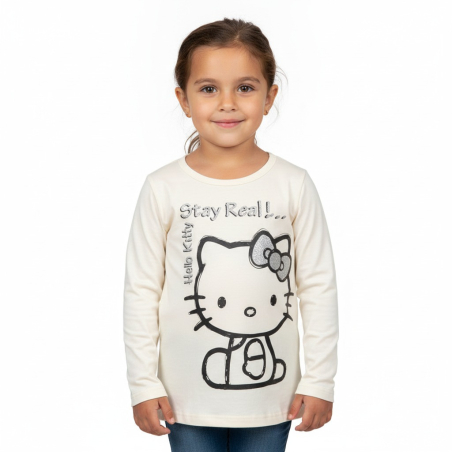 Dívčí tričko prodloužené dlouhý rukáv Hello Kitty bílá