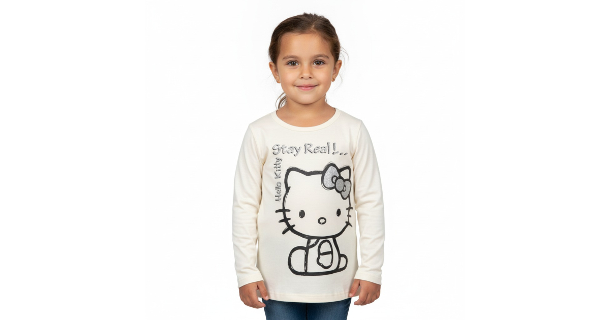 Dívčí tričko prodloužené dlouhý rukáv Hello Kitty bílá