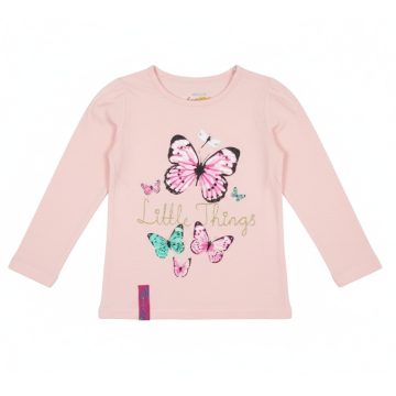 Dívčí tričko dlouhý rukáv Kugo motýlek - lososová