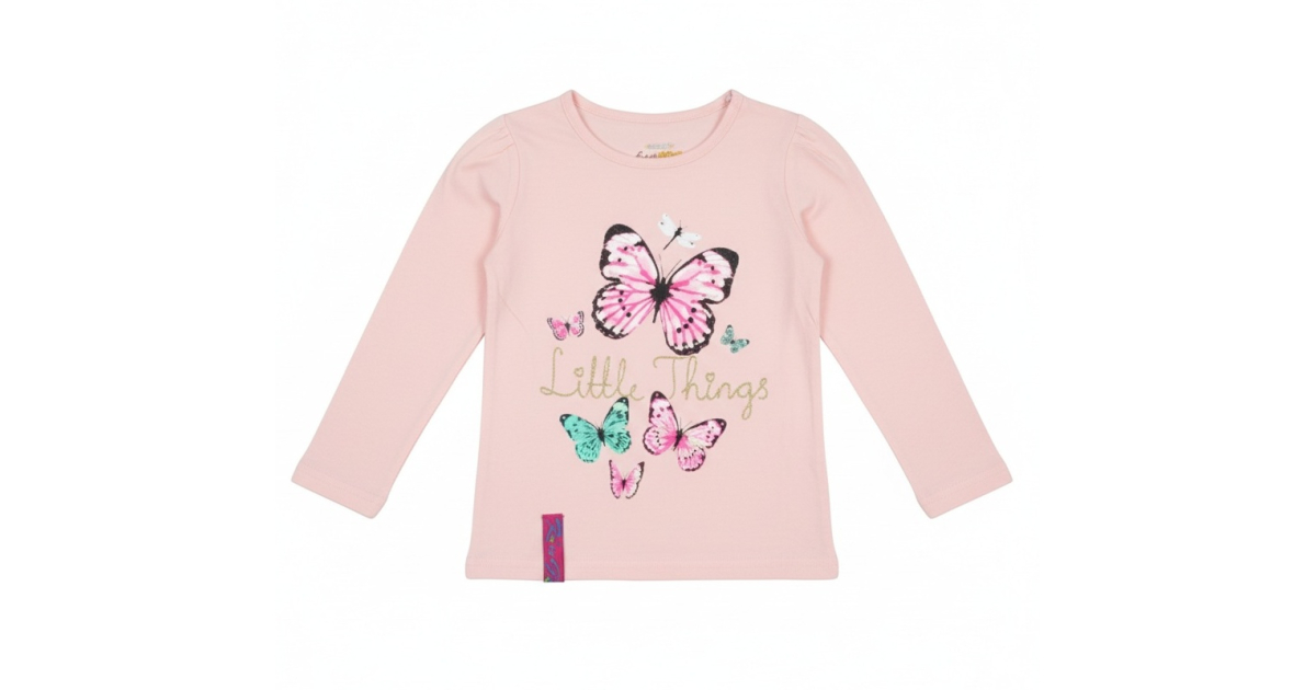 Dívčí tričko dlouhý rukáv Kugo motýlek - lososová