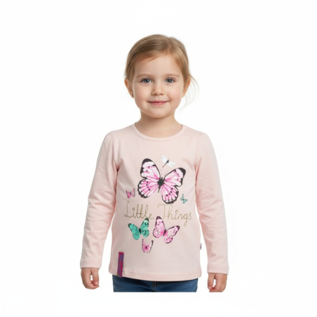 Dívčí tričko dlouhý rukáv Kugo motýlek - lososová
