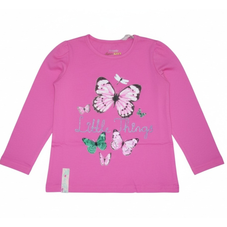 Dívčí tričko dlouhý rukáv Kugo motýlek - růžová