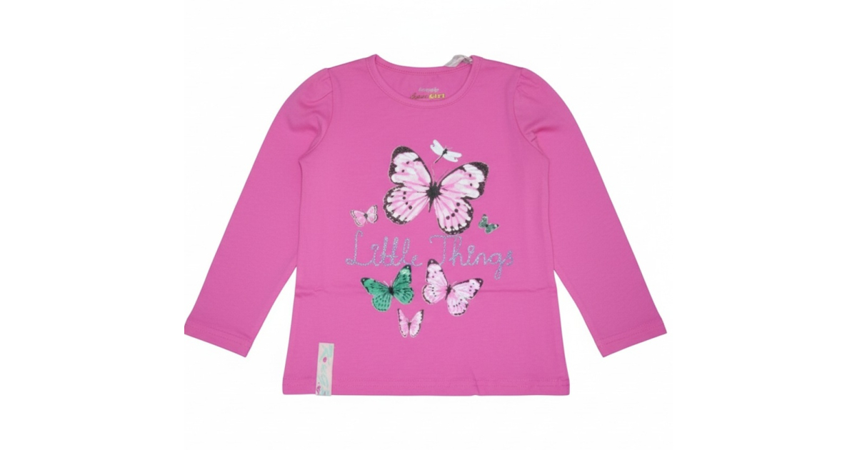 Dívčí tričko dlouhý rukáv Kugo motýlek - růžová