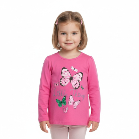 Dívčí tričko dlouhý rukáv Kugo motýlek -  jahodová
