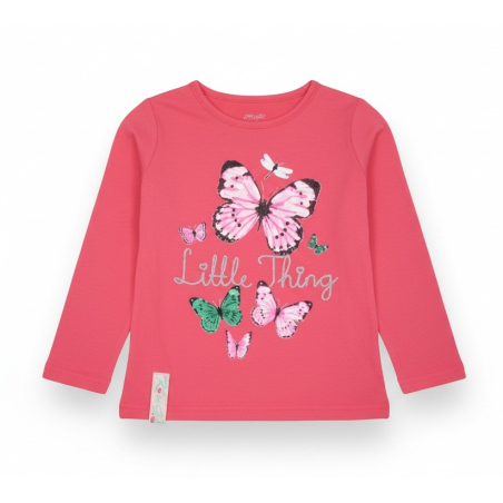 Dívčí tričko dlouhý rukáv Kugo motýlek -  jahodová