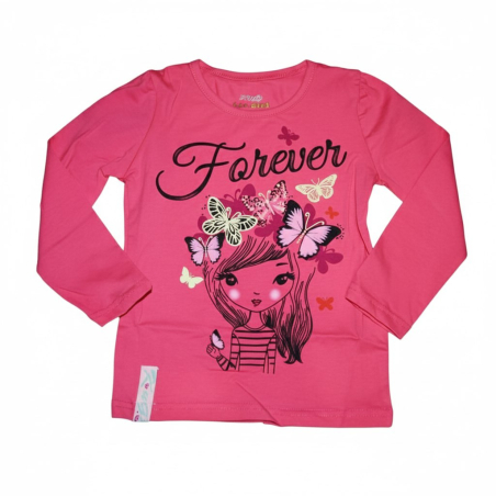 Dívčí tričko dlouhý rukáv Kugo holčička s motýlky - růžová
