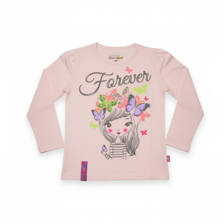 Dívčí tričko dlouhý rukáv Kugo holčička s motýlky - sv.růžová