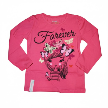 Dívčí tričko dlouhý rukáv Kugo holčička s motýlky - jahodová