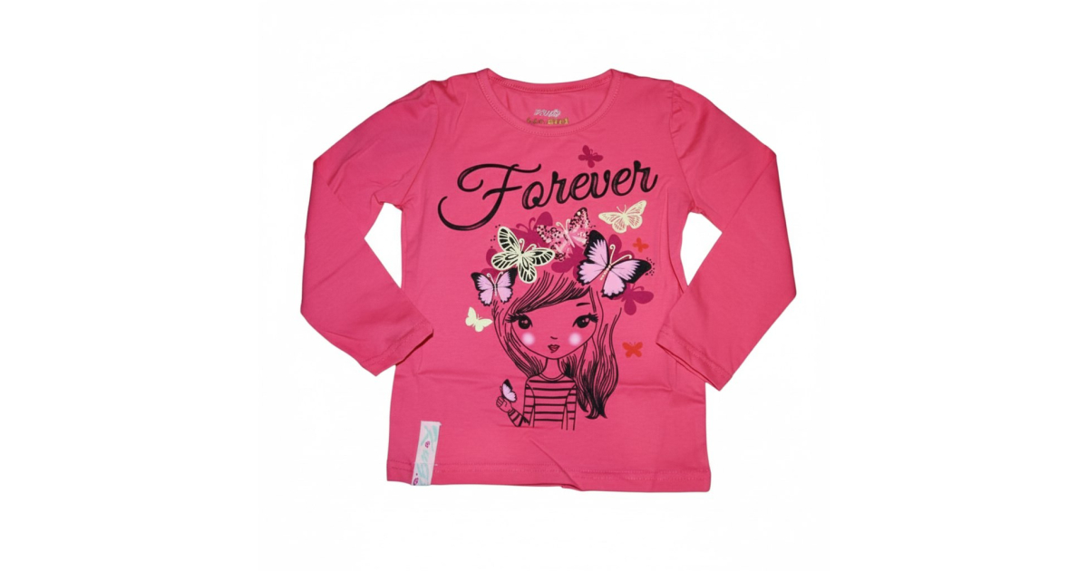 Dívčí tričko dlouhý rukáv Kugo holčička s motýlky - jahodová