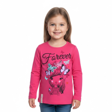 Dívčí tričko dlouhý rukáv Kugo holčička s motýlky - zelinkavá