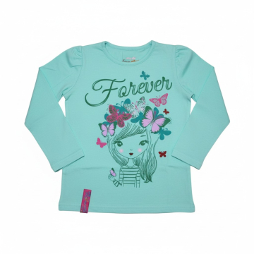 Dívčí tričko dlouhý rukáv Kugo holčička s motýlky - zelinkavá