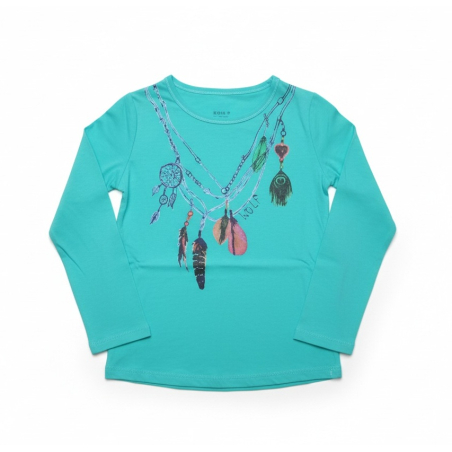 Dívčí tričko dlouhý rukáv Wolf náhrdelník zelinkavá