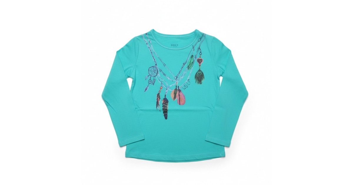 Dívčí tričko dlouhý rukáv Wolf náhrdelník zelinkavá