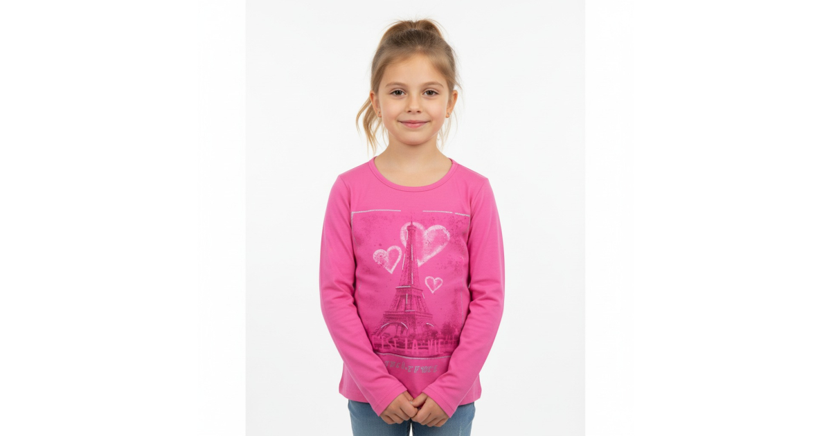 Dívčí tričko dlouhý rukáv Paříž - srdíčka Kugo