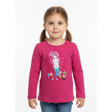 Dívčí tričko dlouhý rukáv Kugo holčička s pejskem