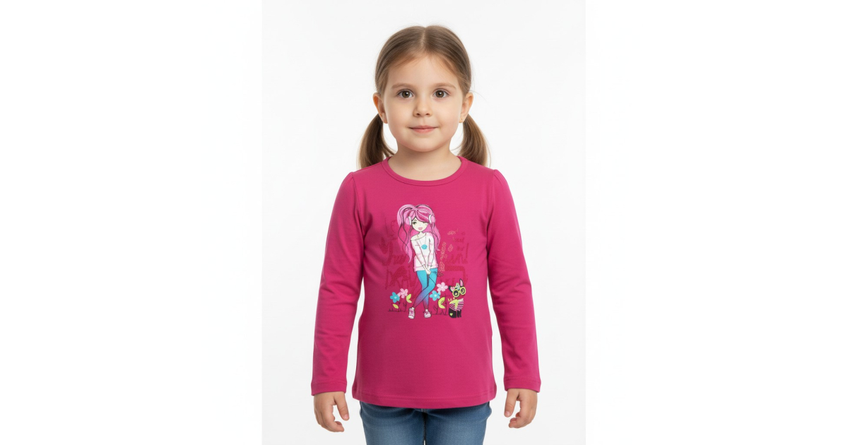 Dívčí tričko dlouhý rukáv Kugo holčička s pejskem