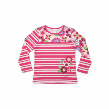 Dívčí tričko dlouhý rukáv proužek Kugo kytičky