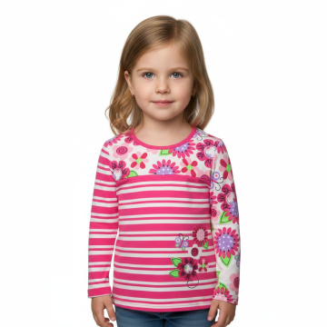Dívčí tričko dlouhý rukáv proužek Kugo kytičky
