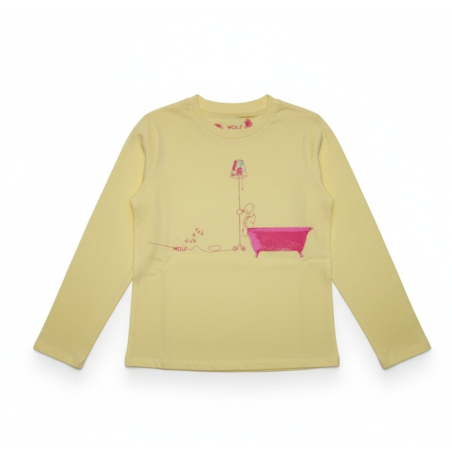 Dívčí tričko dlouhý rukáv obrázek Wolf  žlutá