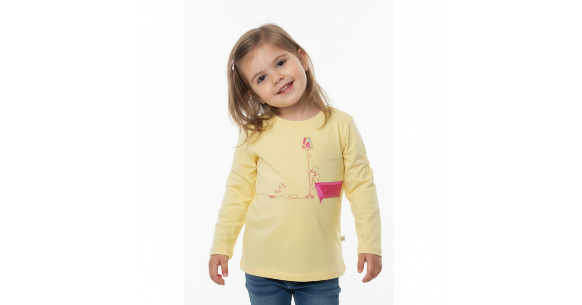 Dívčí tričko dlouhý rukáv obrázek Wolf  žlutá