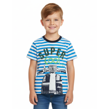 Chlapecké tričko krátký rukáv proužek motorka Kugo