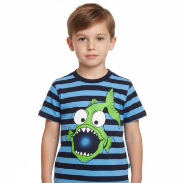 Chlapecké tričko krátký rukáv Kugo pruhované ryba