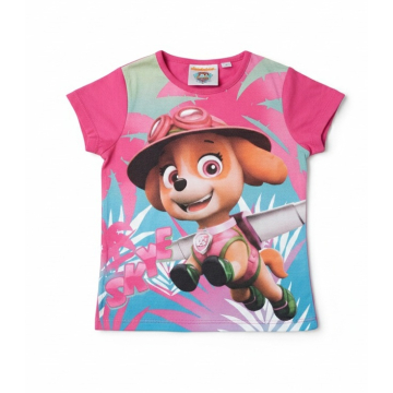 Dívčí tričko TLAPKOVÁ PATROLA pejsek tm.růžová