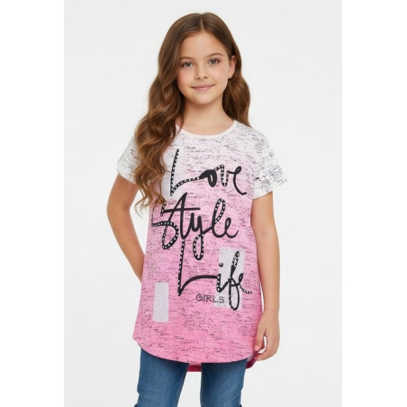 Dívčí letní tričko s nápisem zdobené Kugo sv.růžové