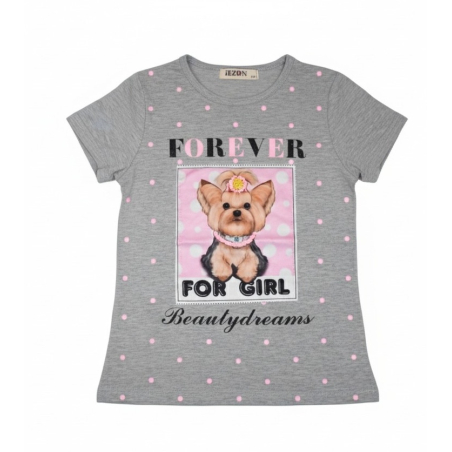 Dívčí letní tričko pejsek Jorkšír šedá